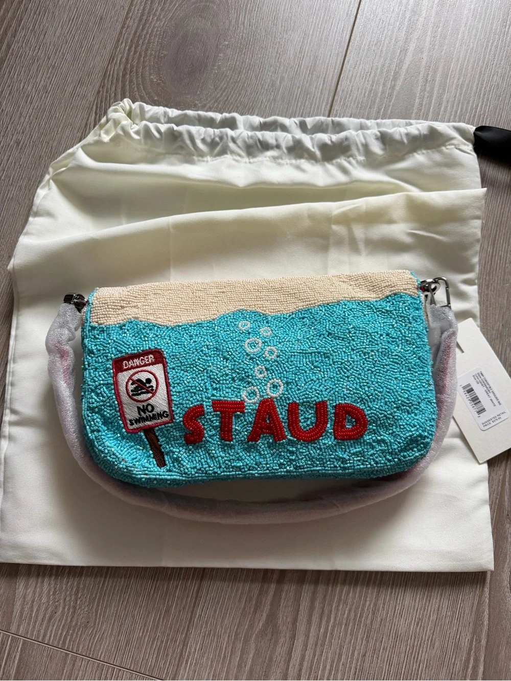 Staud Timmy Beaded Great White Shark Shoulder Bag TikTok famous sequins beach